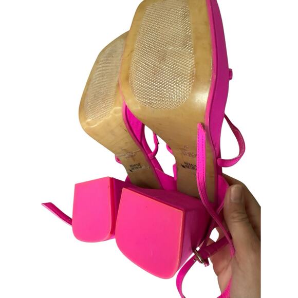 ZARA Bright Fuchsia Chunky Platform Sandals Size 7 US / 37 EU Strappy Block Heel - Picture 9 of 9